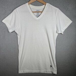 Polo Ralph Lauren White V Neck T-shirt Women’s Sz S Short Sleeve
